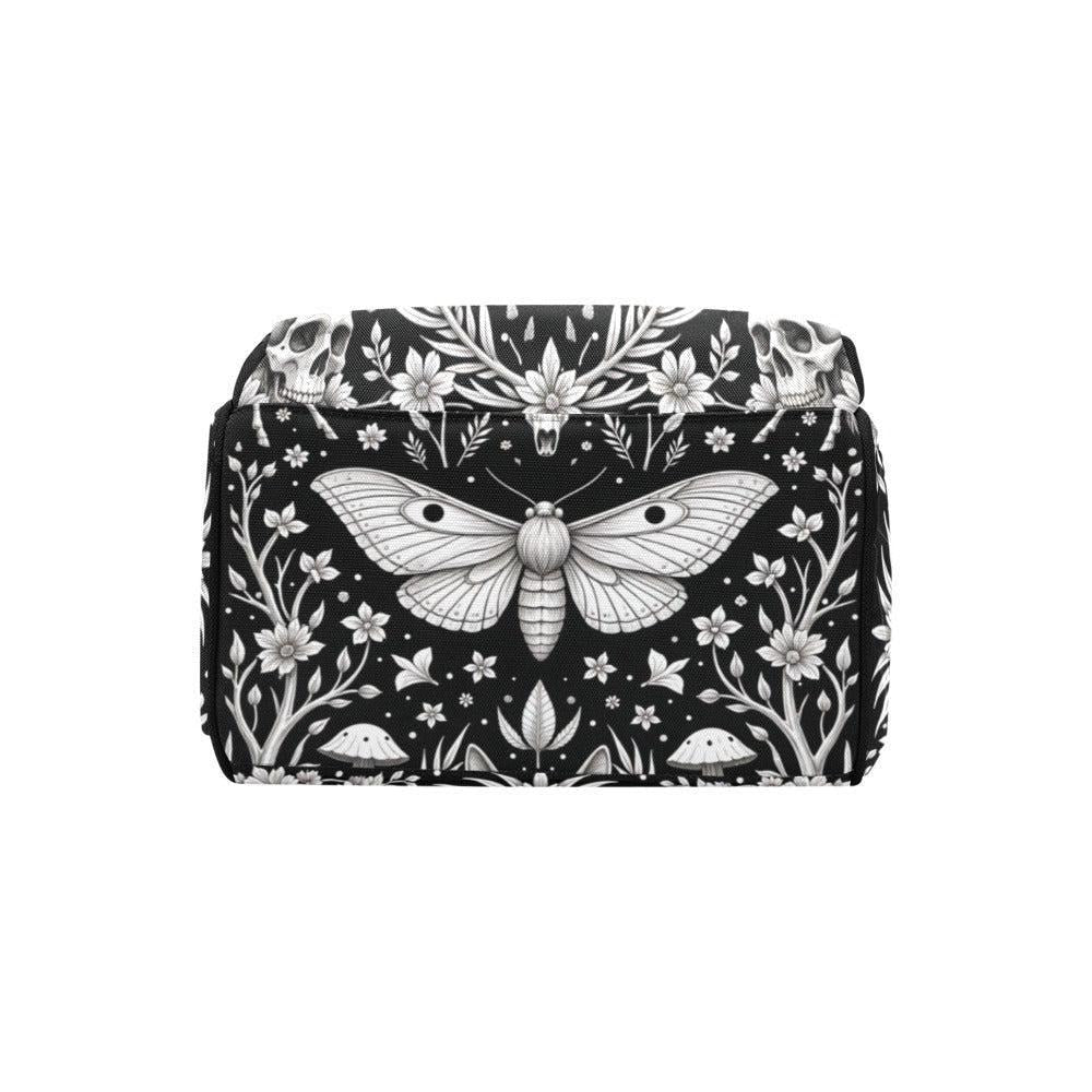 Moth and skull backpack, fox gothic diaper bag, forest witch mom bag, spooky baby bag, lunar floral backpack, alternative nursery bag