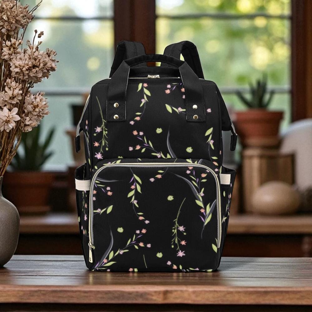 Floral Branch Backpack, Botanical Diaper Bag, Cute Mom Backpack, Nature Inspired Baby Bag Gift, Elegant Nursery Backpack for Stylish Moms