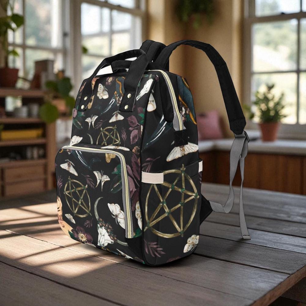 Pentagram Witchy Bag, Dark Moth Backpack, Gothic Diaper Bag, Occult Baby Gift,Witchcraft Mom Gift, Dark Fairycore Bag,Celestial Mom Backpack