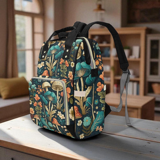 Vintage Mushroom Backpack, Cottagecore Diaper Bag, Fairycore Mom Organizer, Botanical Baby Tote, Woodland Mom Gear, Witchy Nature Gift