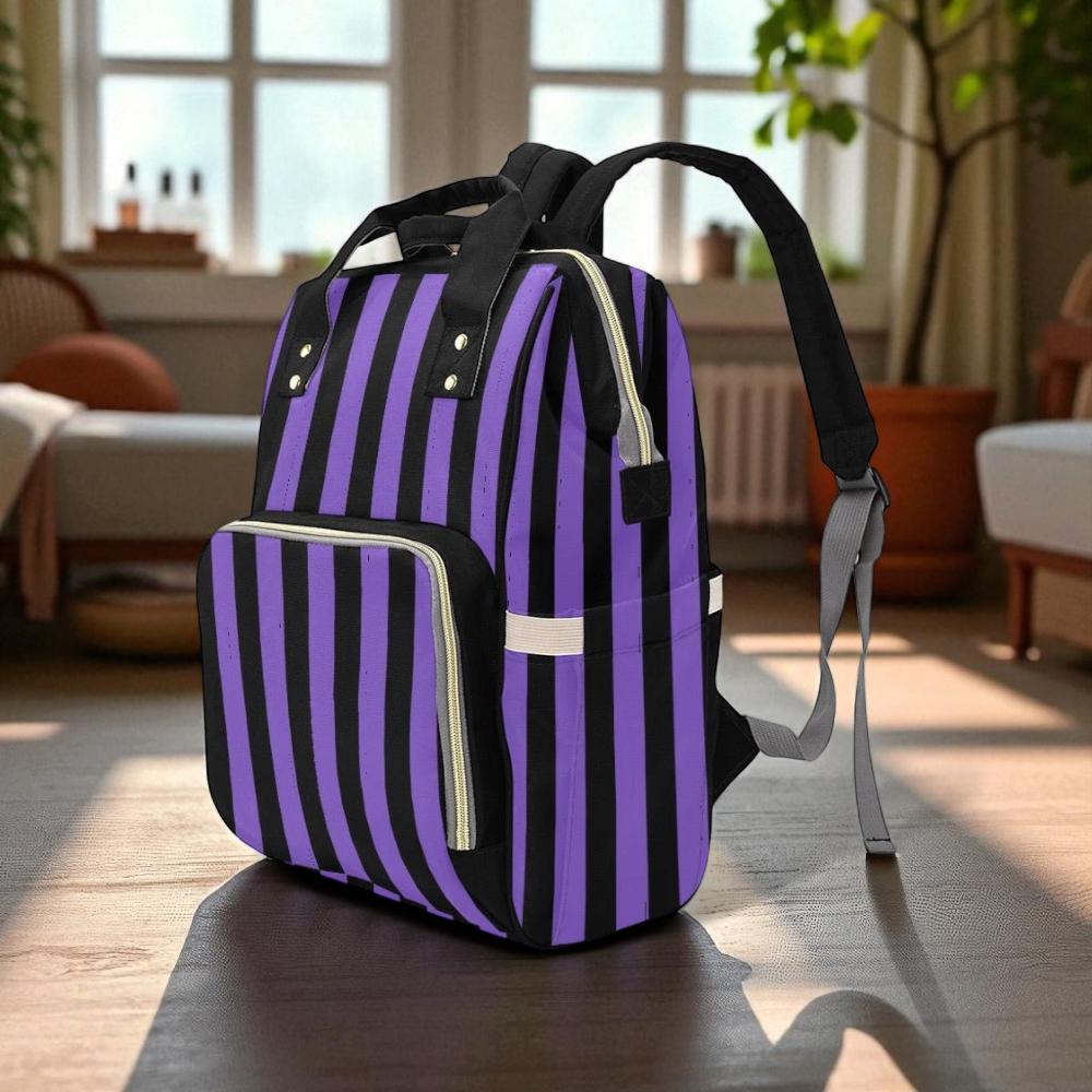 Purple Striped Backpack, Gothic Diaper Tote, Alternative Mom Gear, Witchy Organizer Bag, Spooky Cute Baby Gift, Pastel Goth Mom, Goth Style