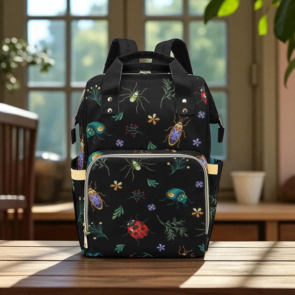 Dark Insect Backpack, Gothic Bug Bag, Witchy Diaper Organizer, Occult Mom Tote, Creepy Cute Baby Gear, Alternative Nature Bag,Goth Gift Idea