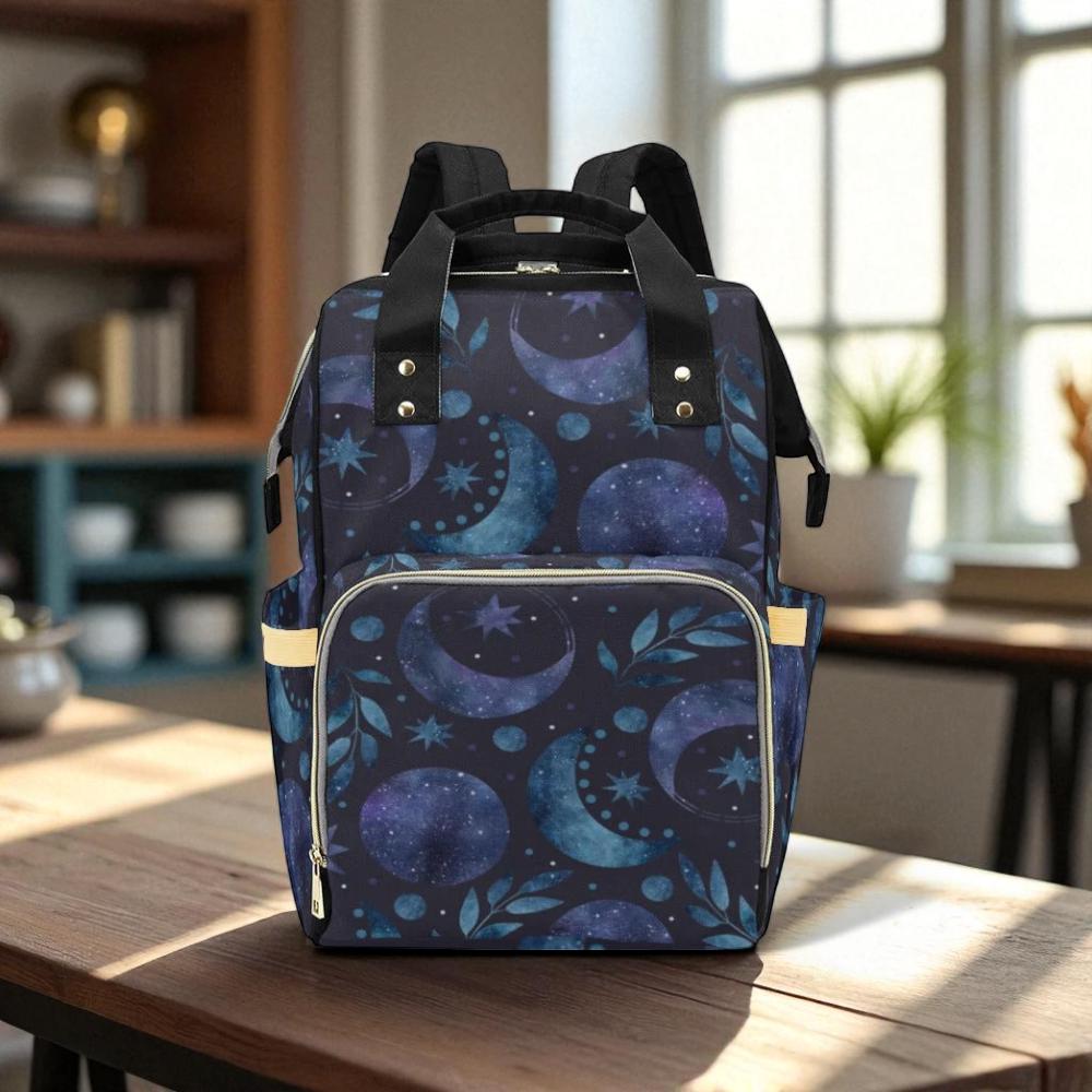 Mystical Blue Moon Backpack, Celestial Galaxy Bag, Witchy Diaper Bag, Cosmic Mom Organizer, Space Lover Gift, Dark Academia, Astrology Bag