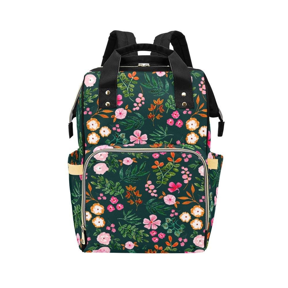 Floral Backpack Dark Green Botanical School Bag Teacher Mom Gift
