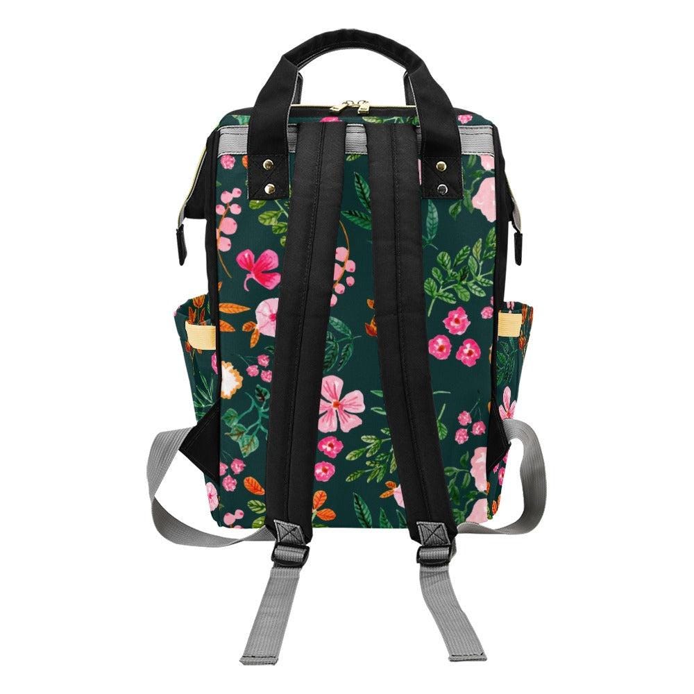 Floral Backpack Dark Green Botanical School Bag Teacher Mom Gift