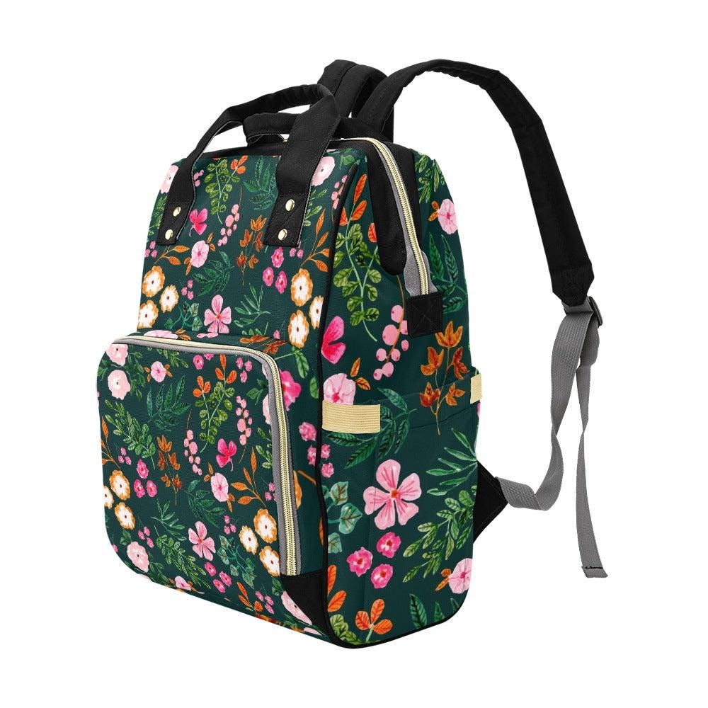 Floral Backpack Dark Green Botanical School Bag Teacher Mom Gift