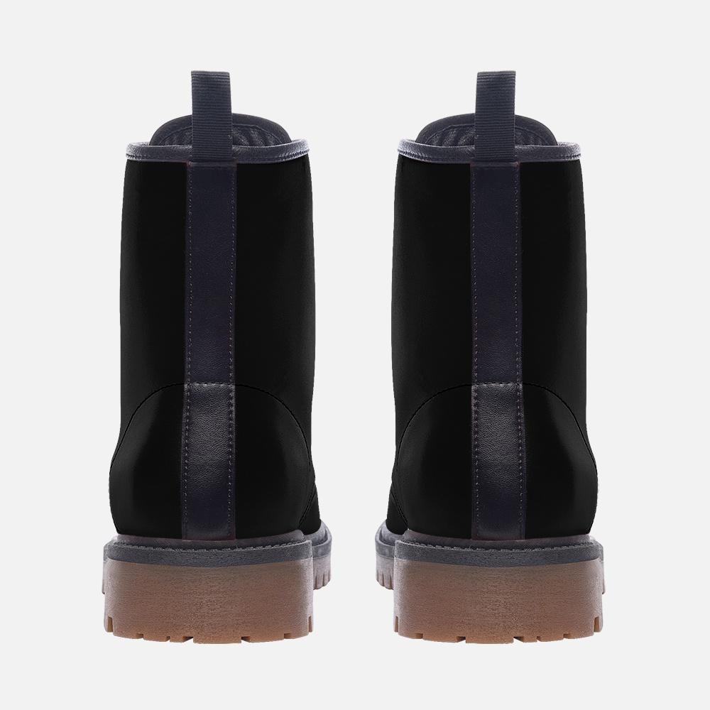 Black Vegan Leather Combat Boots, Lace-Up Platform Ankle Booties