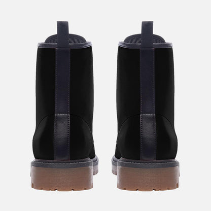 Black Vegan Leather Combat Boots, Lace-Up Platform Ankle Booties