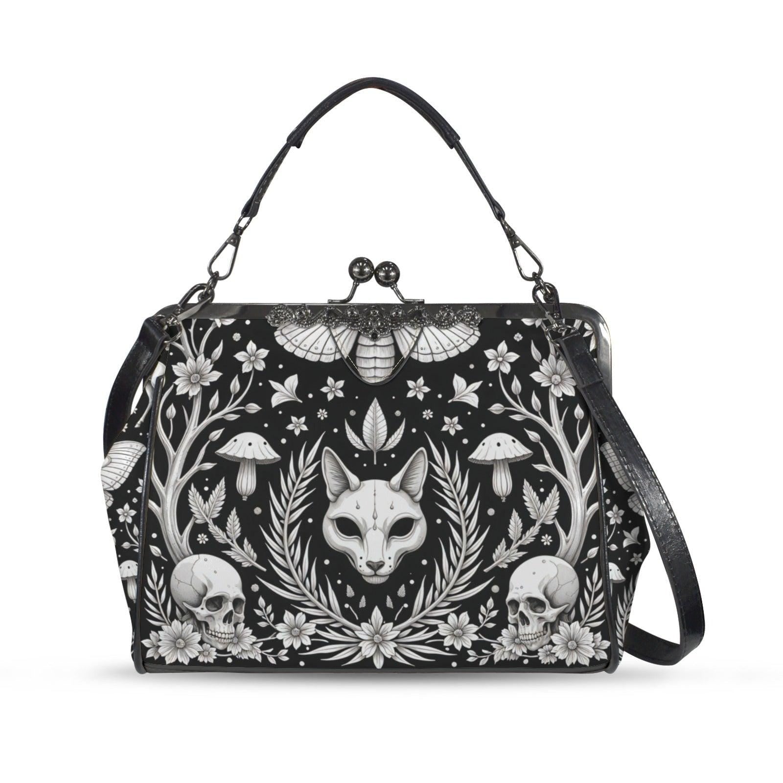 Gothic Fox Skull Handbag, Witchy Cat Crossbody Clutch, Dark Fairy Occult Fashion Bag
