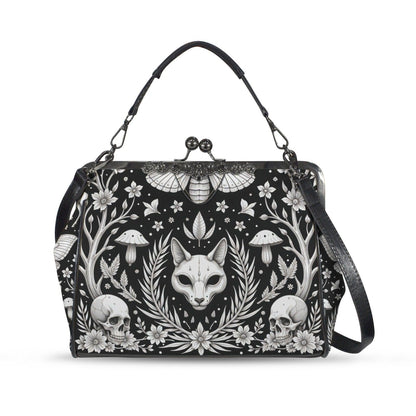 Gothic Fox Skull Handbag, Witchy Cat Crossbody Clutch, Dark Fairy Occult Fashion Bag