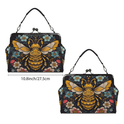 Honeybee Floral Kisslock Bag, Nature Inspired Purse, Vintage Handbag