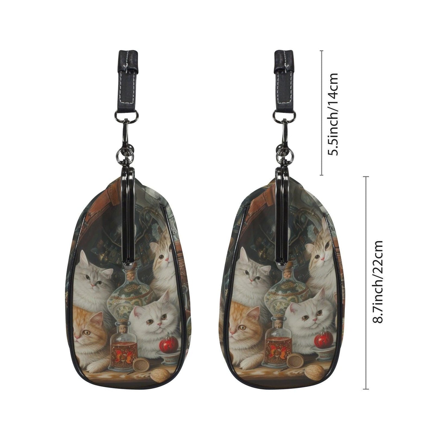 Cat Print Kisslock Bag, Vintage Style Handbag with Kittens and Potion Bottles