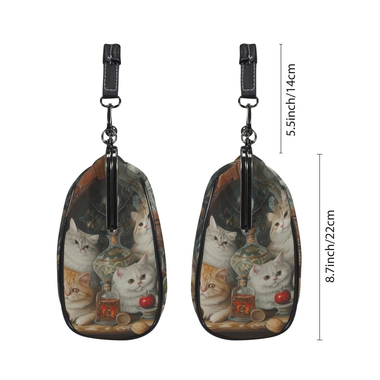 Cat Print Kisslock Bag, Vintage Style Handbag with Kittens and Potion Bottles