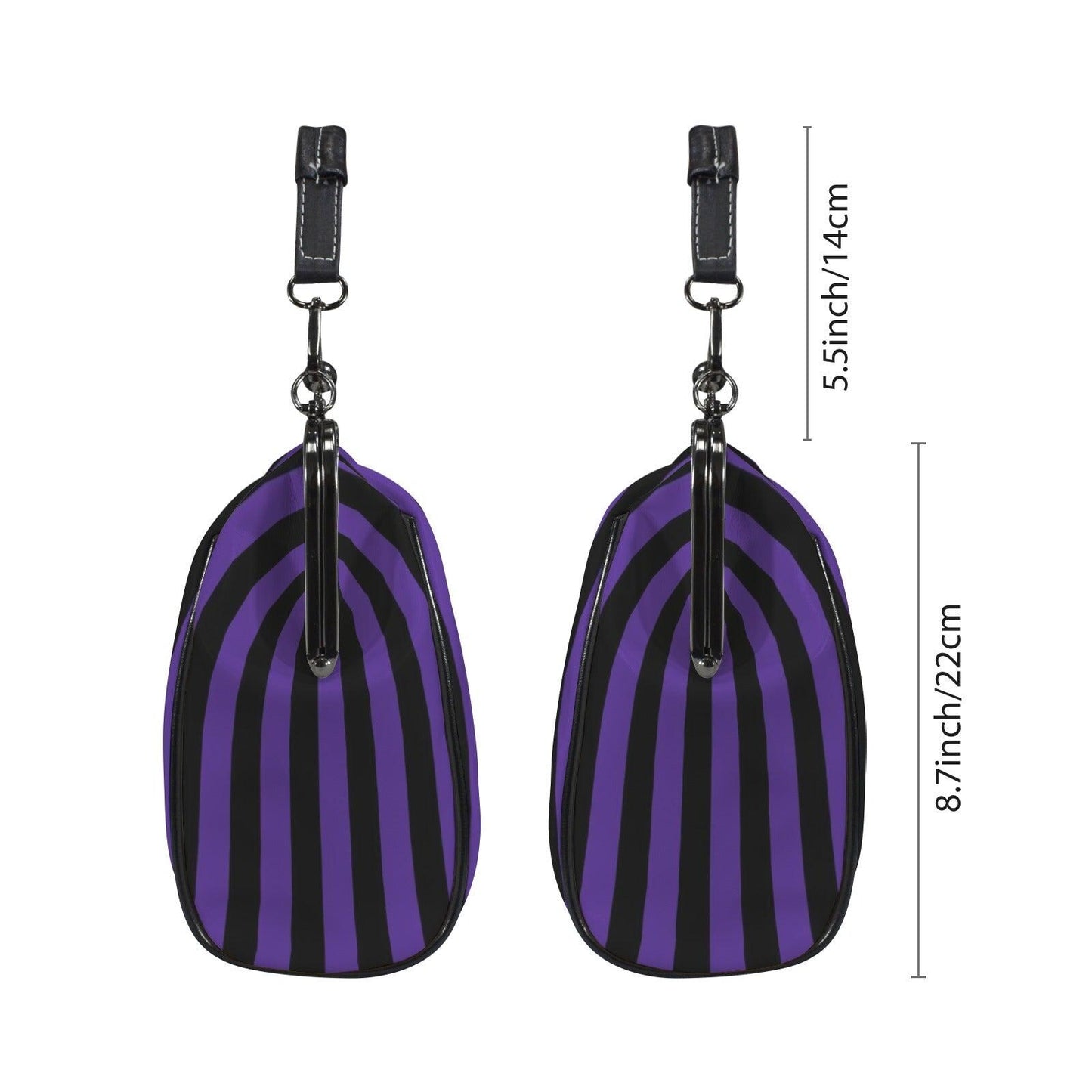 Witch market stripe handbag, bold purple black purse, vintage clasp stripe bag, dark carnival shoulder bag, enchanted stripe print accessory