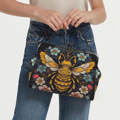 Honeybee Floral Kisslock Bag, Nature Inspired Purse, Vintage Handbag