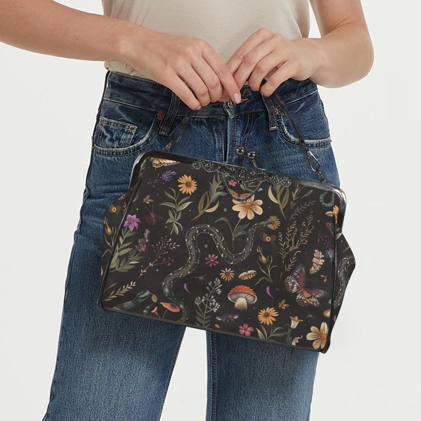 Botanical Snake Print Handbag: Enchanted Forest Clasp Purse