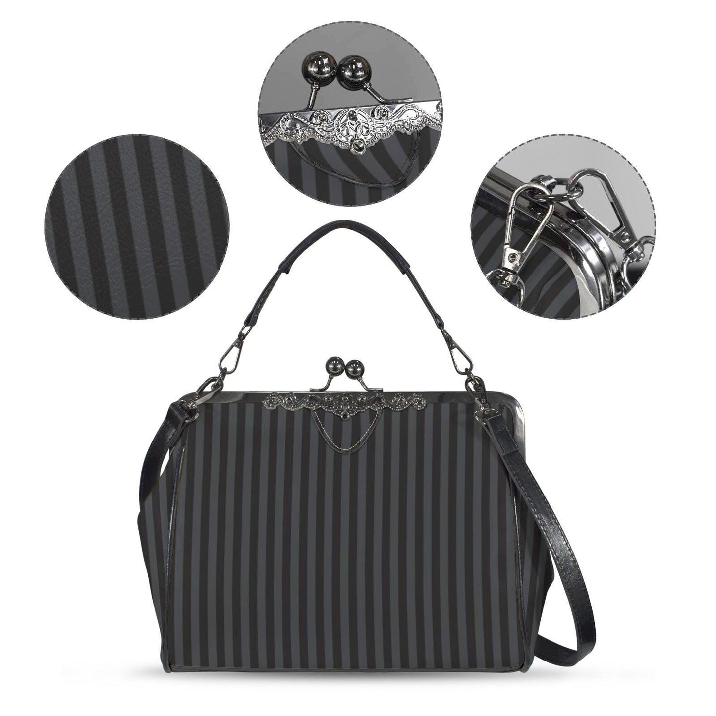 Black Stripe Kisslock Bag, Dark Academia Purse, Witchcore Handbag