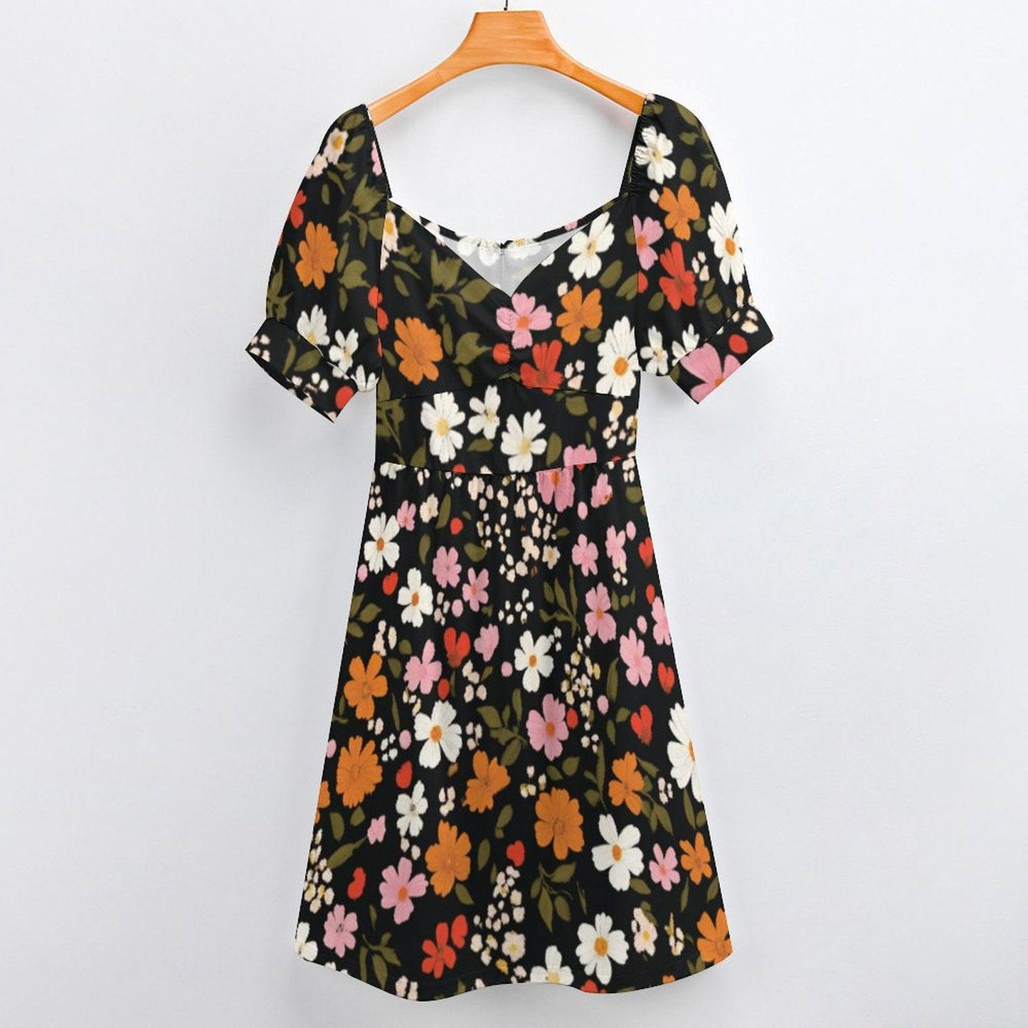 Black Floral Dress, Retro Daisy Sundress, Festival Brunch Outfit, Casual Boho Dress