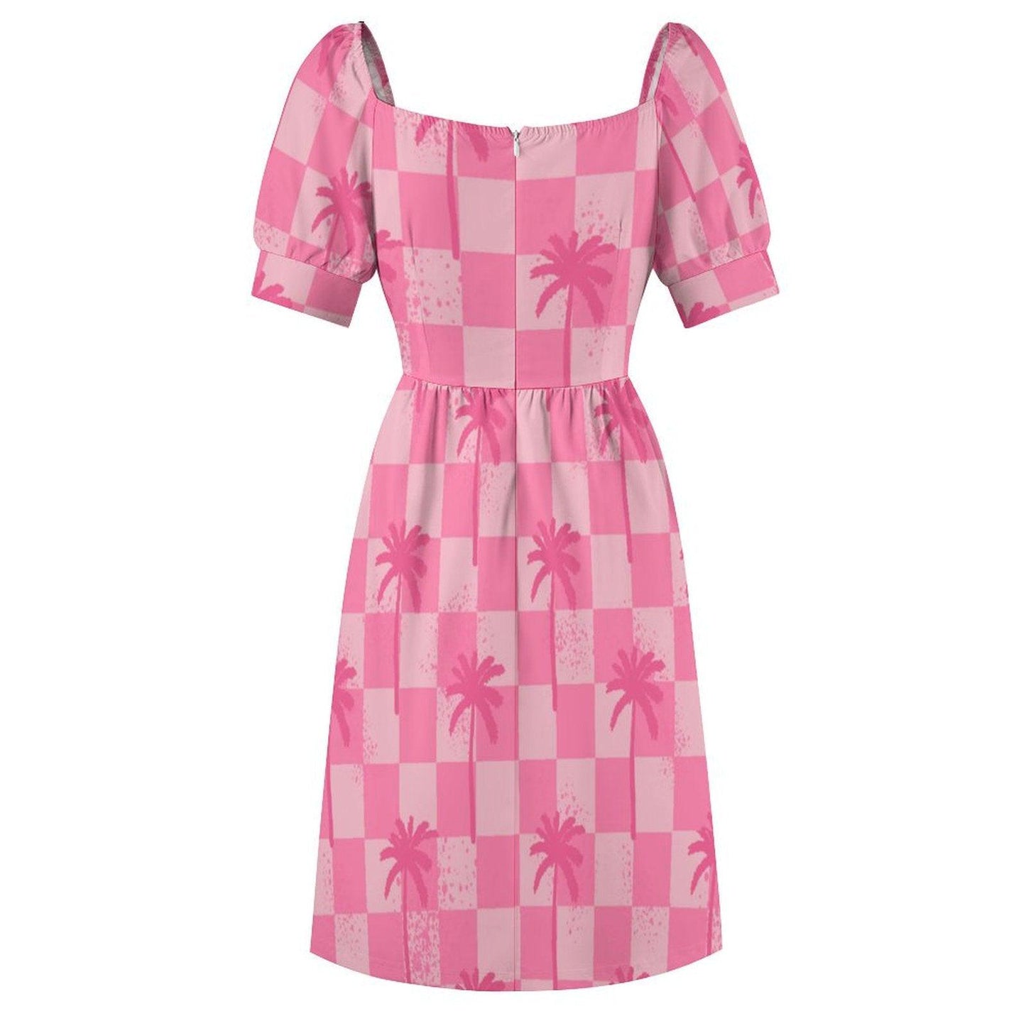 Tropical Resort Dress, Pink Palm Check Dress, Beach Vacation Outfit, Island Getaway Look