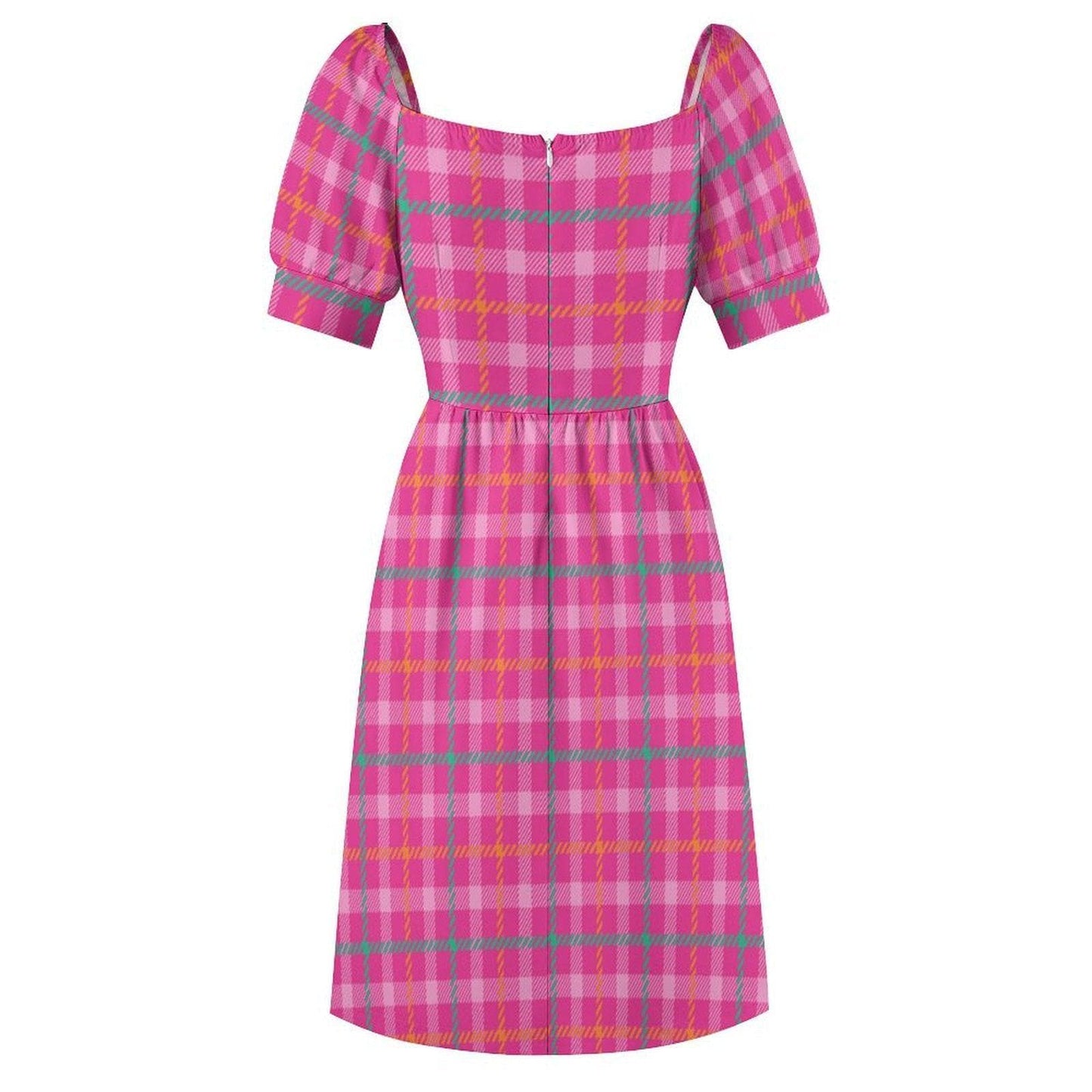 Pink Plaid Dress, Coquette Tartan Dress, Preppy Sweetheart Neck Dress