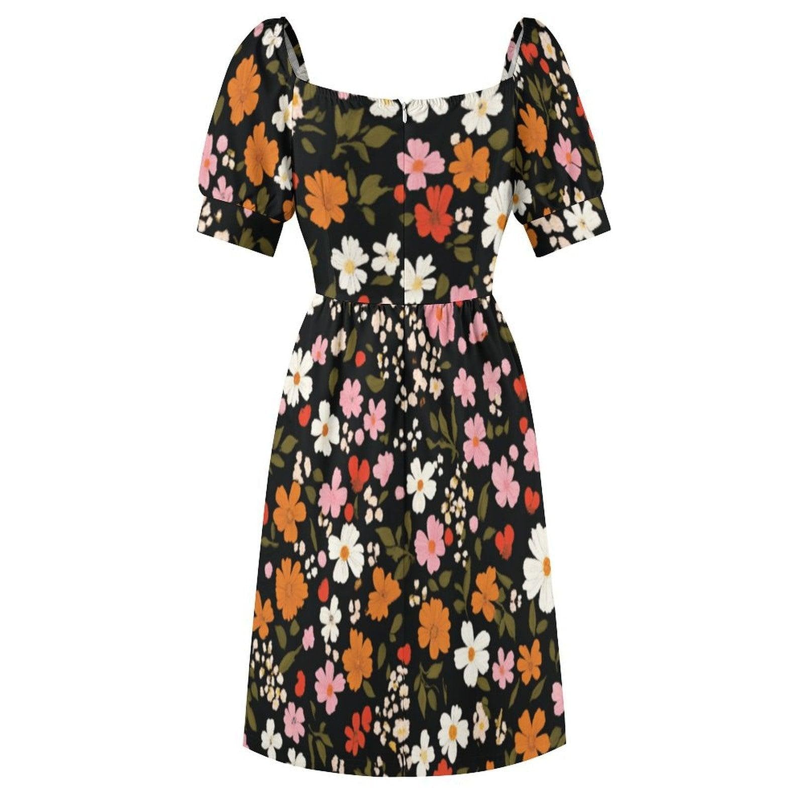 Black Floral Dress, Retro Daisy Sundress, Festival Brunch Outfit, Casual Boho Dress