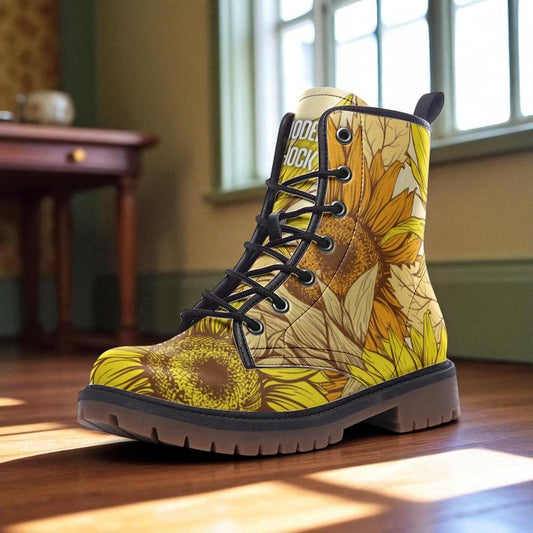 Sunflower Combat Boots, Vegan Leather Floral Grunge Shoes, Cottagecore, Witchy, Garden, Boho Punk, Fairycore