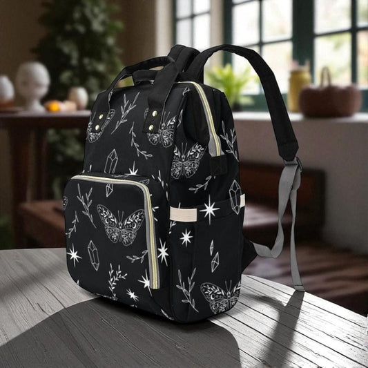 Celestial Butterfly Backpack, Witchy Crystal Diaper Bag, Gothic Occult Accessory, Dark Fairycore Organizer, Mystical Mom Backpack,Moon Magic