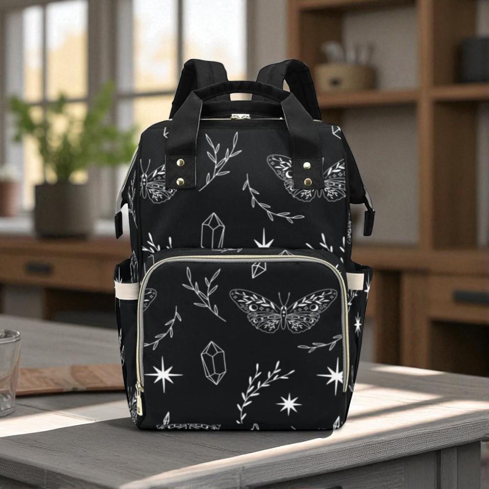 Celestial Butterfly Backpack, Witchy Crystal Diaper Bag, Gothic Occult Accessory, Dark Fairycore Organizer, Mystical Mom Backpack,Moon Magic