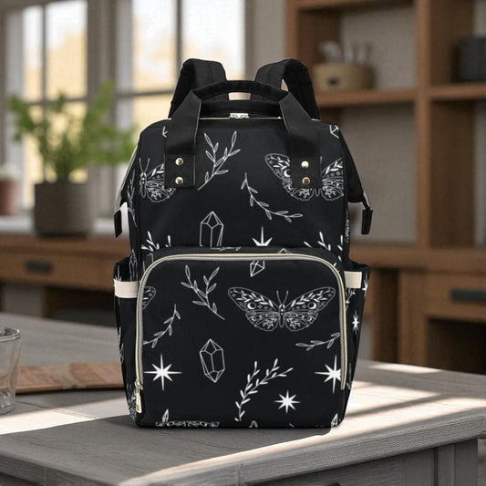 Celestial Butterfly Backpack, Witchy Crystal Diaper Bag, Gothic Occult Accessory, Dark Fairycore Organizer, Mystical Mom Backpack,Moon Magic