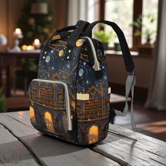 Celestial Library Backpack, Dark Academia Diaper Bag, Vintage Book Print, Mystical Scholar Bag, Gothic Organizer, Cosmic Mom Accessory