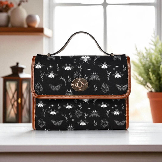 Mystical Celestial Moths Canvas Satchel, Dark Cottagecore Witchy crossbody purse, Dark Academia handbag, Occult Hippies Witch boho gift