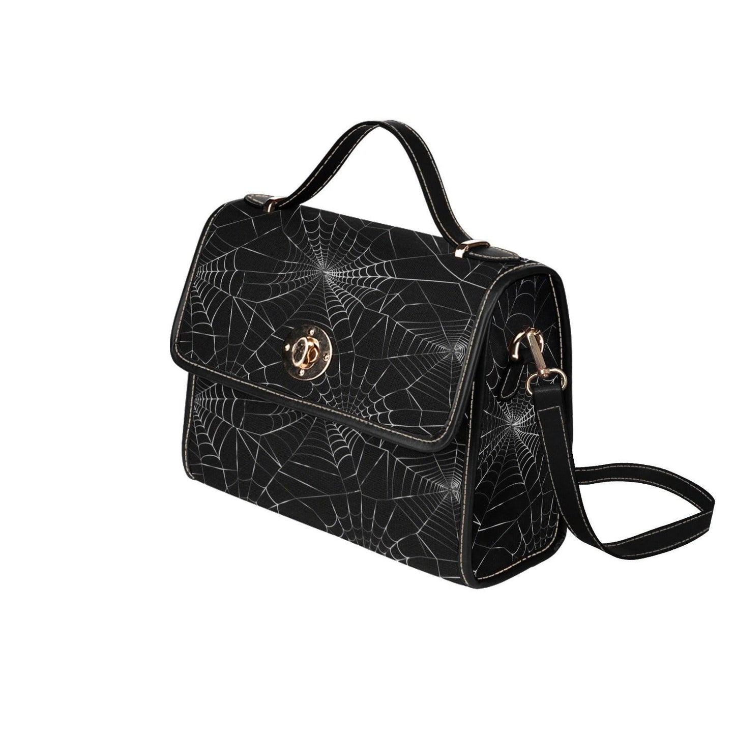 Spider Web Print Satchel, Black Crossbody Purse, Occult Dark Academia Bag, Eerie Web Handbag