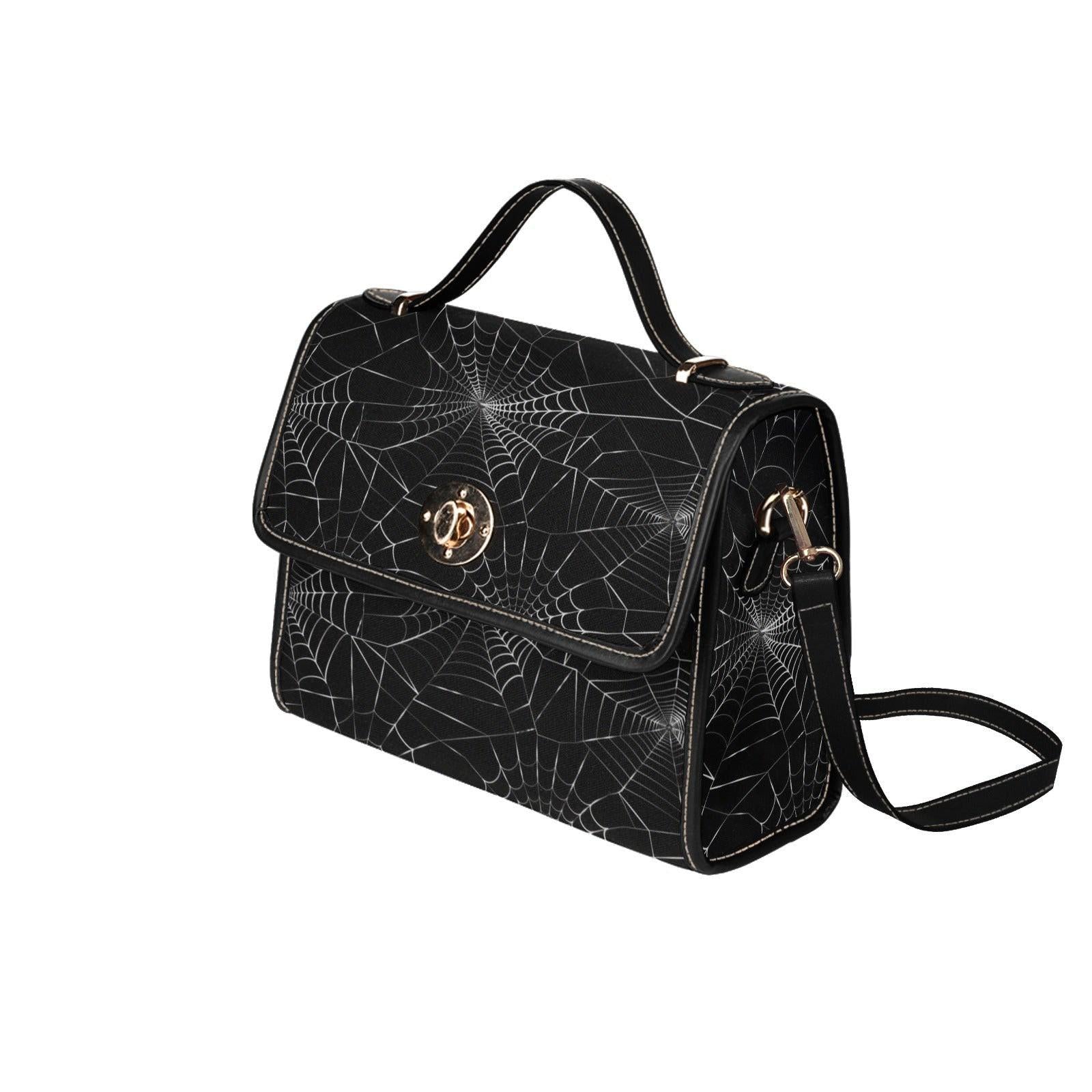 Spider Web Print Satchel, Black Crossbody Purse, Occult Dark Academia Bag, Eerie Web Handbag