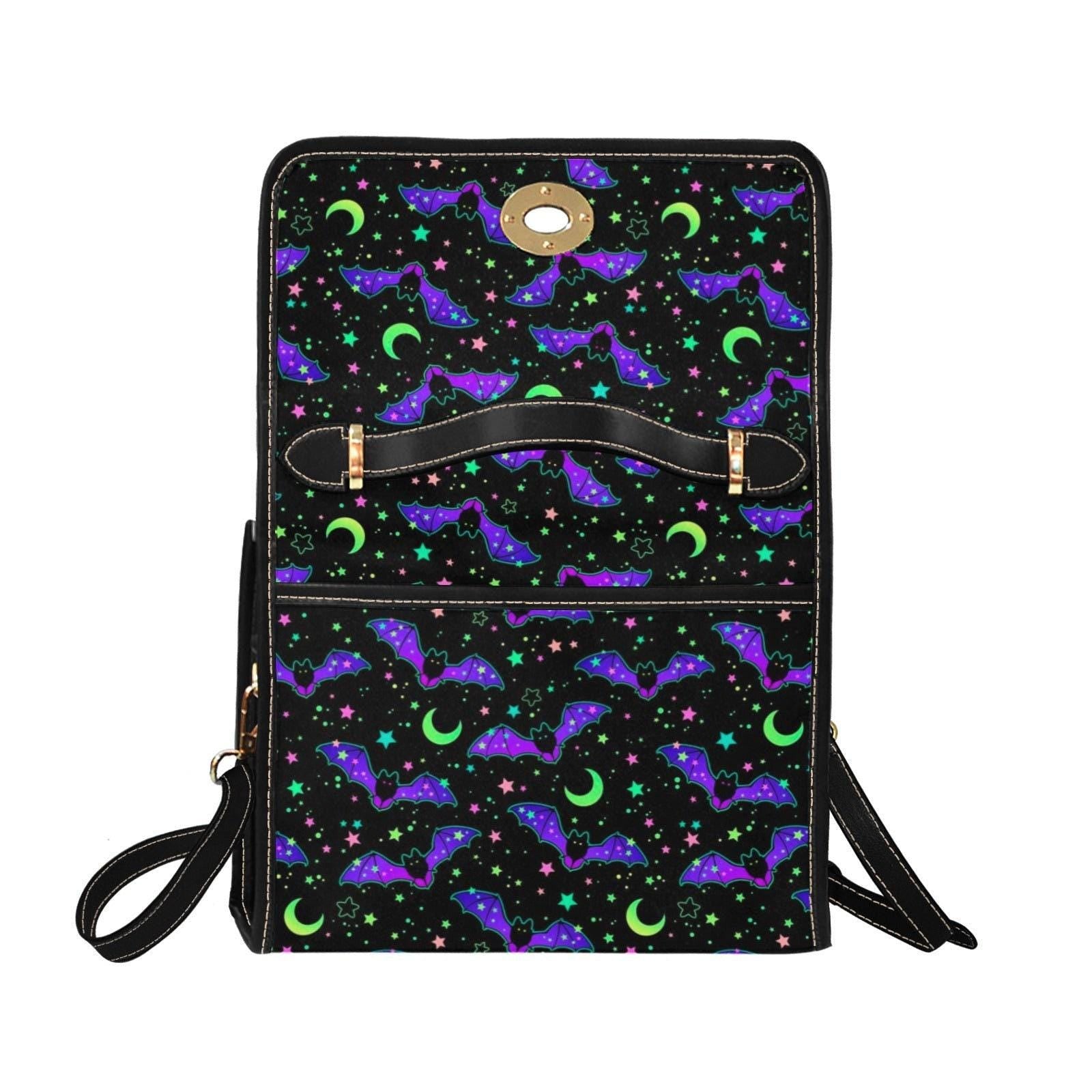 Bat Moon Satchel Purse, Spooky Cute Top Handle Bag, Halloween Night Handbag