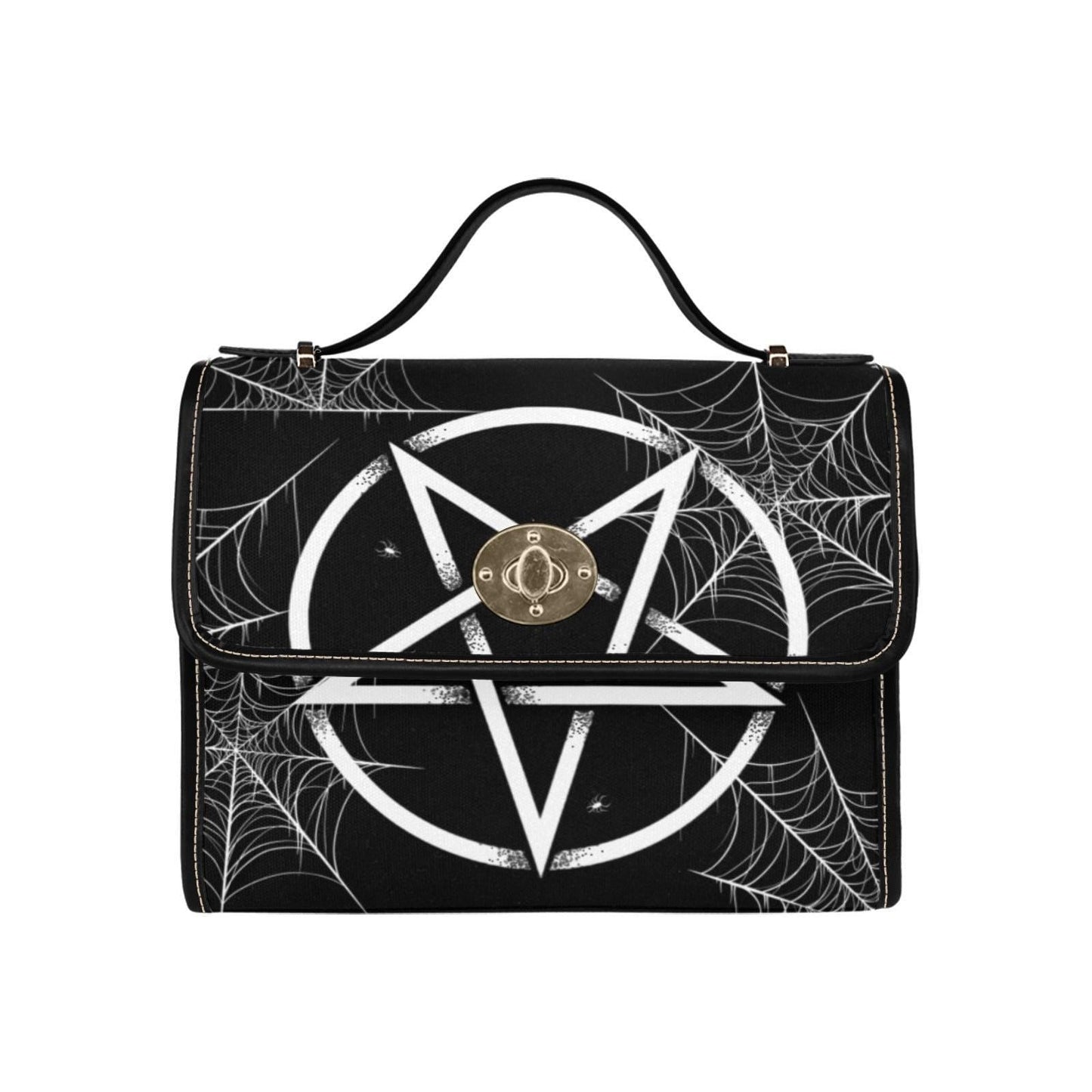 Pentagram crossbody bag, gothic spiderweb purse, witchy black handbag, spooky structured satchel, dark aesthetic shoulder bag,occult fashion