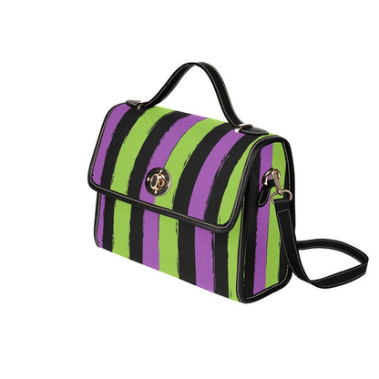 Halloween Stripe Purse, Purple Green Satchel, Witchy Top Handle Bag, Spooky Season Gift