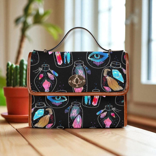 Witch Canvas Satchel bag, Dark Faecore Witchcore Cross Body purse, Canvas Witch Handbag, Mystical Fairy Mushrooms Boho Purse