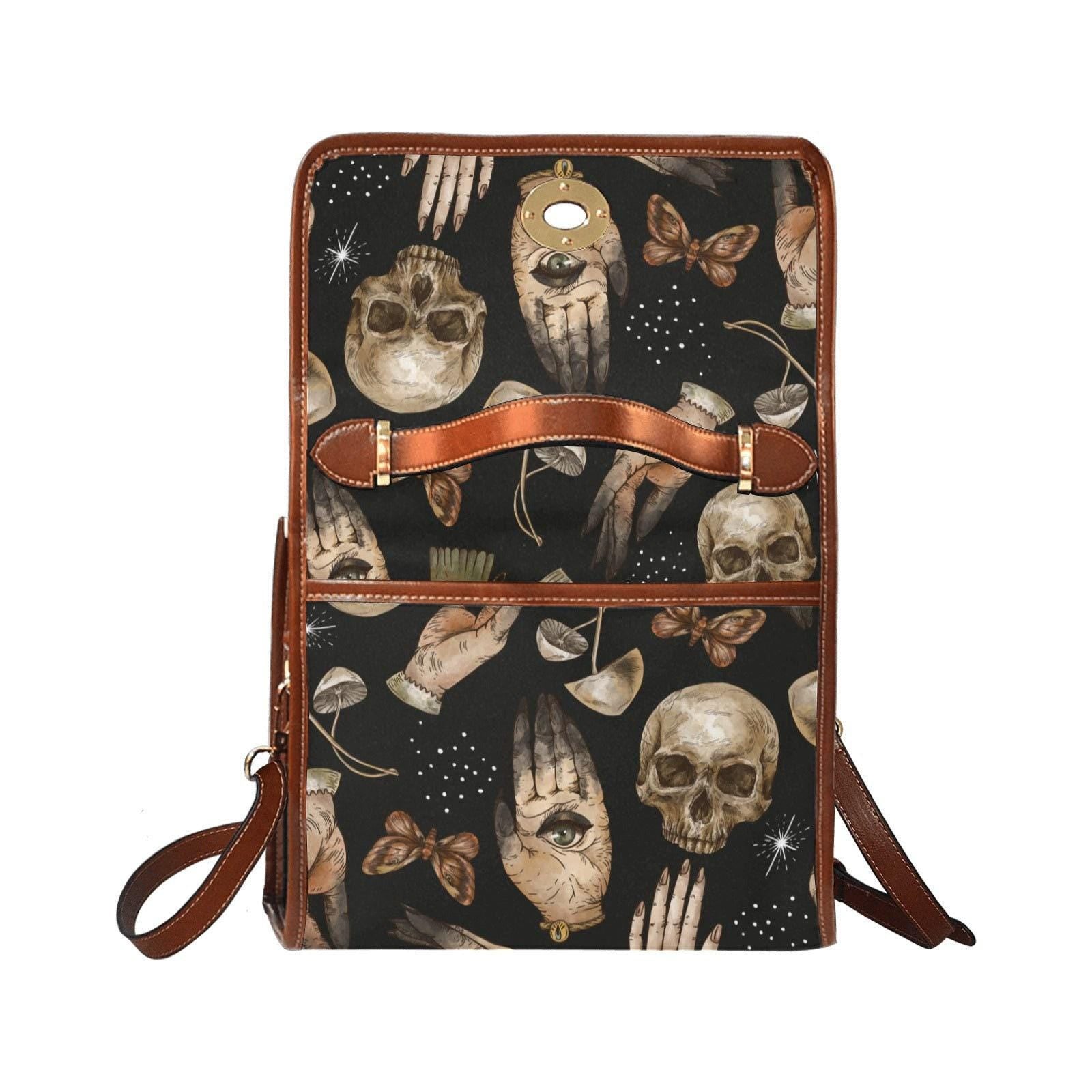 Occult Skull Bag, Palmistry Pattern Purse, Witchcore Crossbody Satchel, Gothic Tarot Print Handbag, Spooky Divination Gift for Witchy Girls