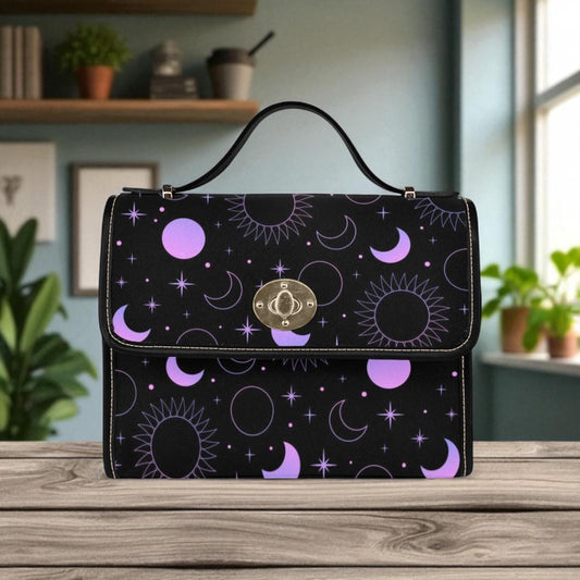 Purple Celestial Moon, Witchcore Star Print Bag, Astro Moon Phases Purse, Cosmic Night Crossbody, Galaxy Sky Shoulder Bag, Space Goth Style