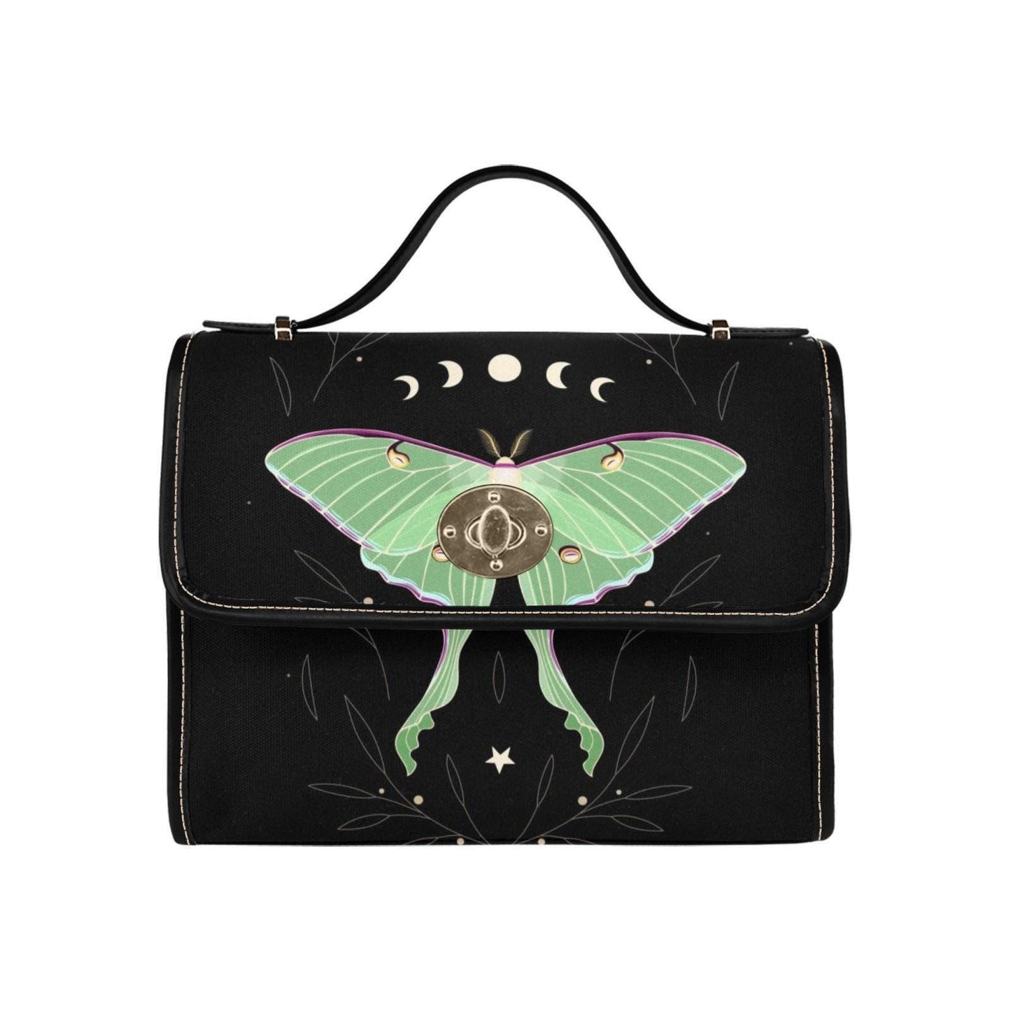 Luna Moth Bag, Mint Green Crossbody, Moon Phase Purse, Celestial Insect Print, Goth Moth Style, Forest Witch Gift, Mystical Bug Accessory