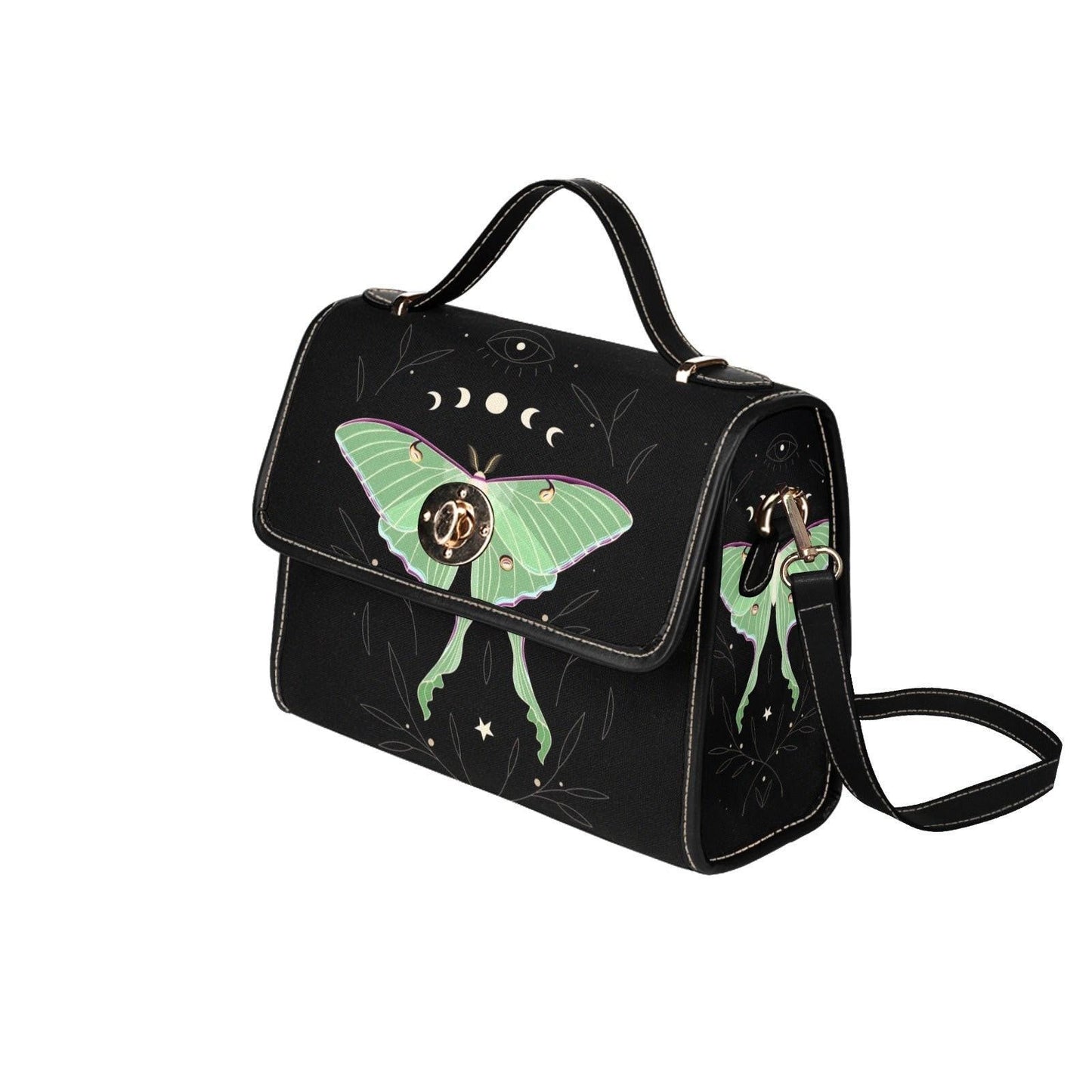 Luna Moth Bag, Mint Green Crossbody, Moon Phase Purse, Celestial Insect Print, Goth Moth Style, Forest Witch Gift, Mystical Bug Accessory