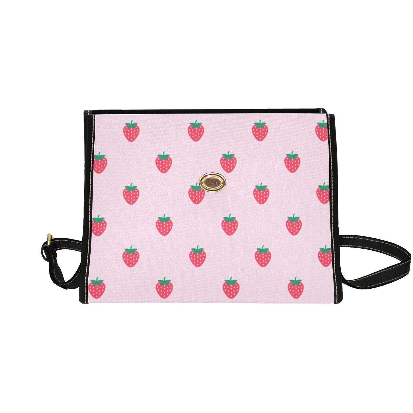 Pink Strawberry Print Satchel Bag, Kawaii Crossbody Handbag, Summer Fruit Purse