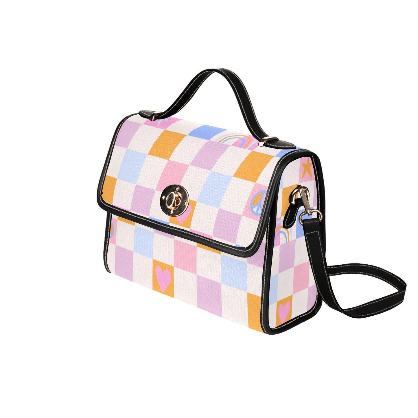Pastel Checkered Crossbody Bag, Kawaii Satchel Purse, Y2K Top Handle Handbag