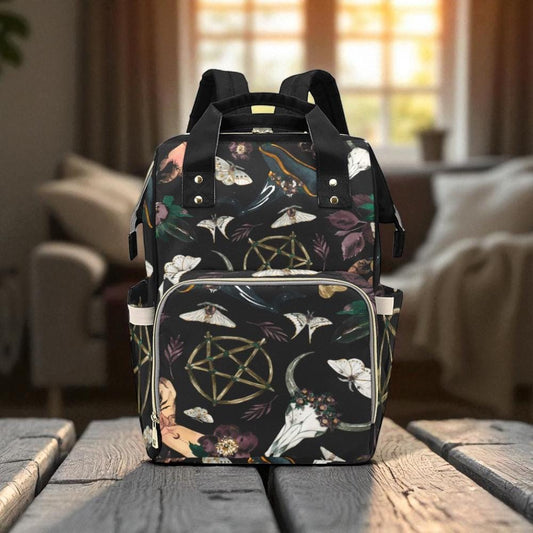 Pentagram Witchy Bag, Dark Moth Backpack, Gothic Diaper Bag, Occult Baby Gift,Witchcraft Mom Gift, Dark Fairycore Bag,Celestial Mom Backpack