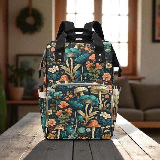 Vintage Mushroom Backpack, Cottagecore Diaper Bag, Fairycore Mom Organizer, Botanical Baby Tote, Woodland Mom Gear, Witchy Nature Gift