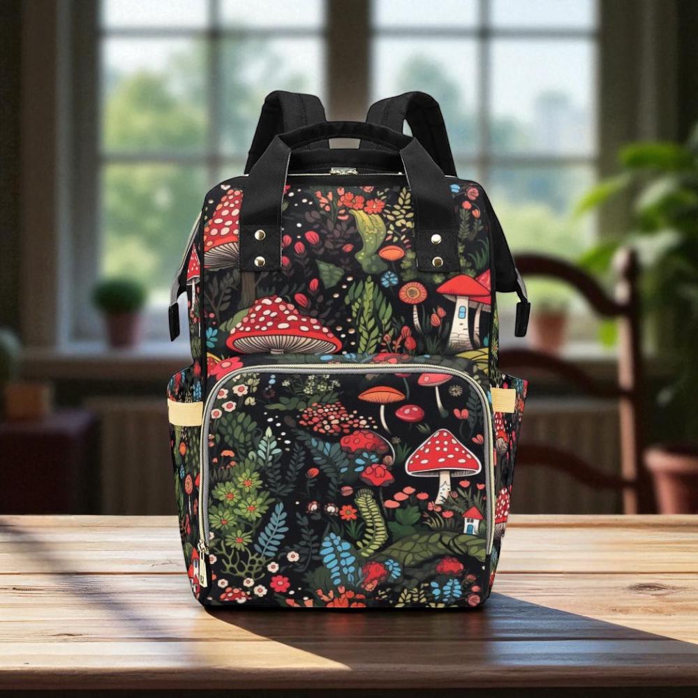 Dark Mushroom Backpack, Witchy Diaper Bag, Fairycore Mom Organizer, Cottagecore Baby Gear, Woodland Nature Bag, Forest Witch Gift, Goth Tote