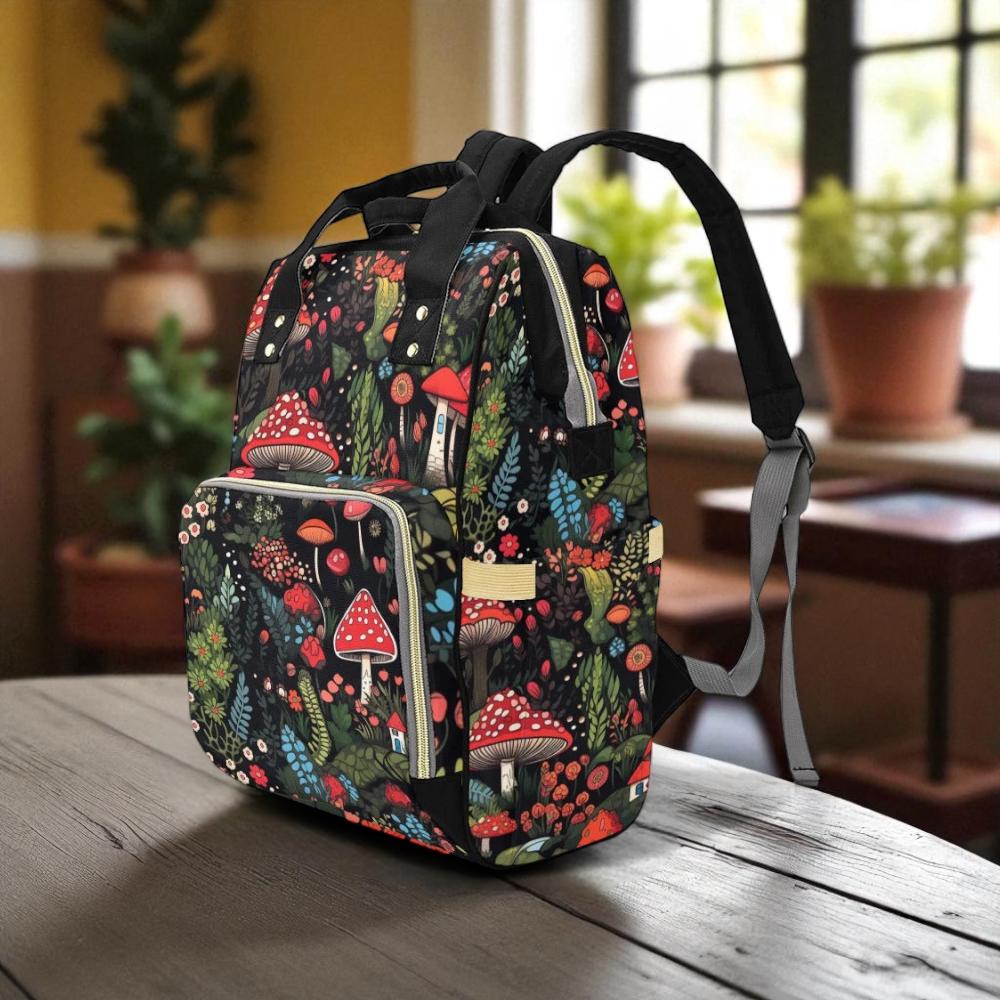 Dark Mushroom Backpack, Witchy Diaper Bag, Fairycore Mom Organizer, Cottagecore Baby Gear, Woodland Nature Bag, Forest Witch Gift, Goth Tote