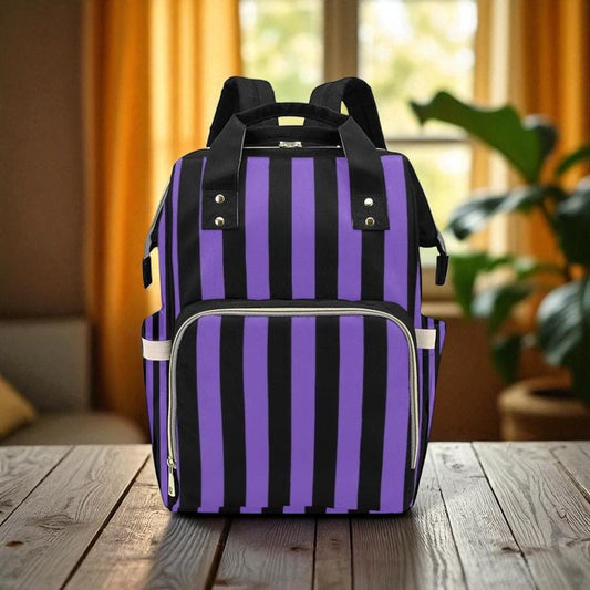 Purple Striped Backpack, Gothic Diaper Tote, Alternative Mom Gear, Witchy Organizer Bag, Spooky Cute Baby Gift, Pastel Goth Mom, Goth Style