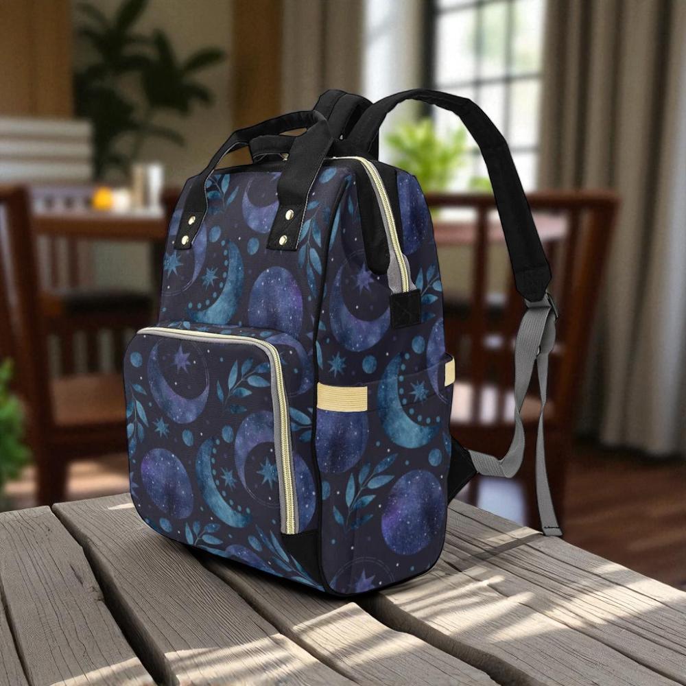 Mystical Blue Moon Backpack, Celestial Galaxy Bag, Witchy Diaper Bag, Cosmic Mom Organizer, Space Lover Gift, Dark Academia, Astrology Bag