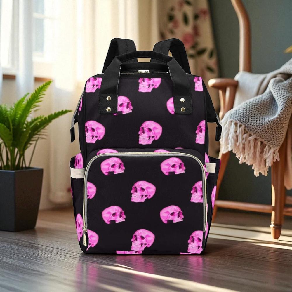 Pink Skull Diaper Backpack, Gothic Mom Essentials, Alternative Baby Bag, Punk Nursery Tote, Edgy Baby Shower Gift, Pastel Goth Mom Gear